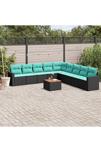 vidaxl Set canapele de gradina cu perne, 10 piese, negru, poliratan