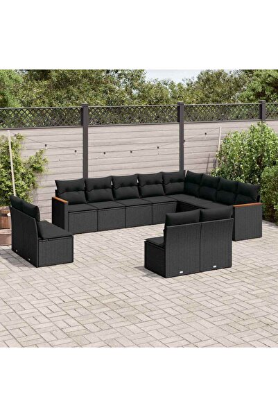 vidaxl Set canapele de gradina, 12 piese, cu perne, negru, poliratan