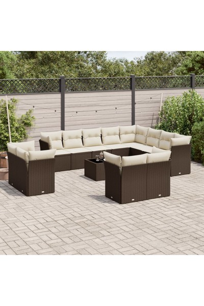 vidaxl Set canapele de gradina cu perne, 13 piese, maro, poliratan