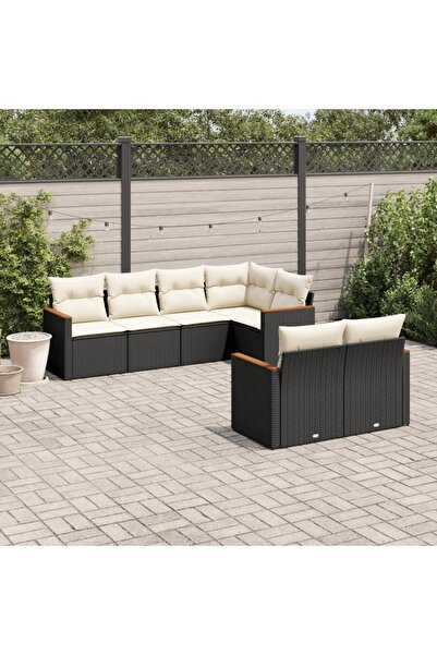 vidaxl Set canapele de gradina cu perne, 7 piese, negru, poliratan