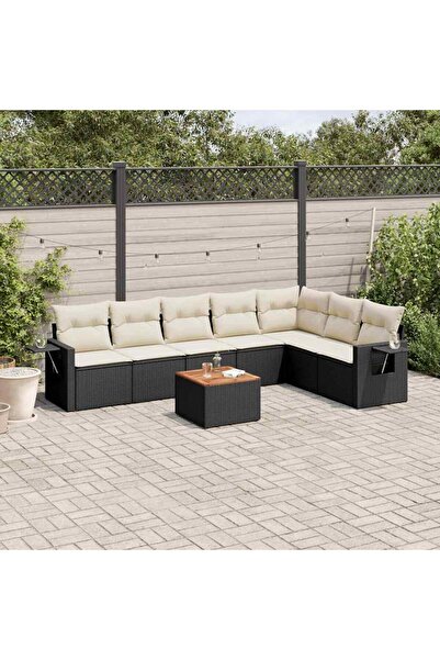 vidaxl Set mobilier de gradina cu perne, 8 piese, negru, poliratan