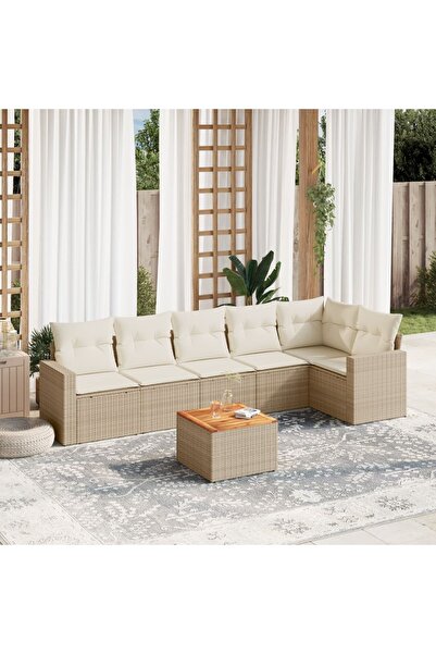 vidaxl Set canapele de gradina, 7 piese, cu perne, bej, poliratan