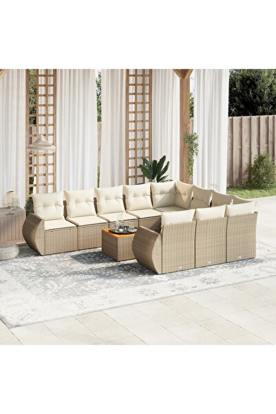 vidaxl Set canapele de gradina cu perne, 11 piese, bej, poliratan