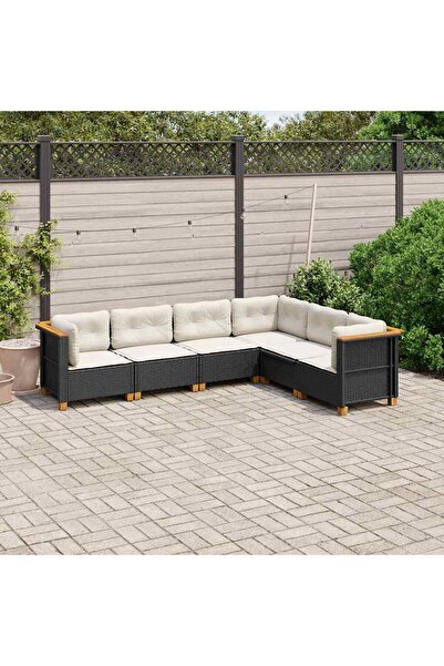 vidaxl Set mobilier de gradina cu perne, 6 piese, negru, poliratan