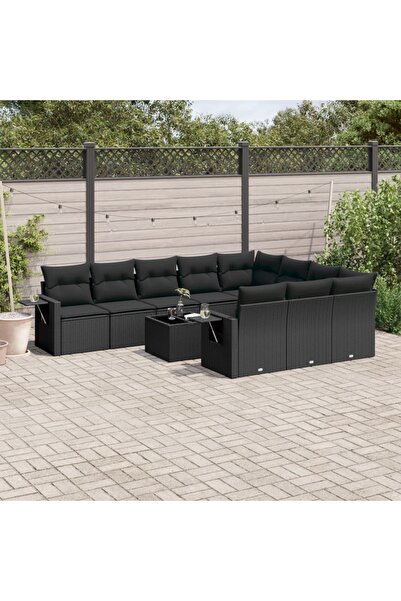 vidaxl Set canapele de gradina cu perne, 11 piese, negru, poliratan