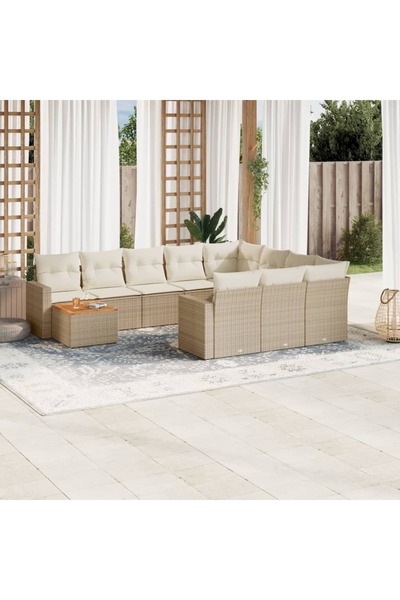 vidaxl Set canapele de gradina cu perne, 11 piese, bej, poliratan