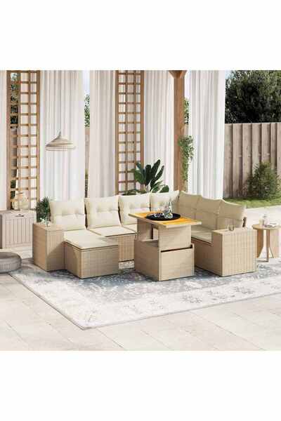 vidaxl Set canapele de gradina, 8 piese, cu perne, bej, poliratan