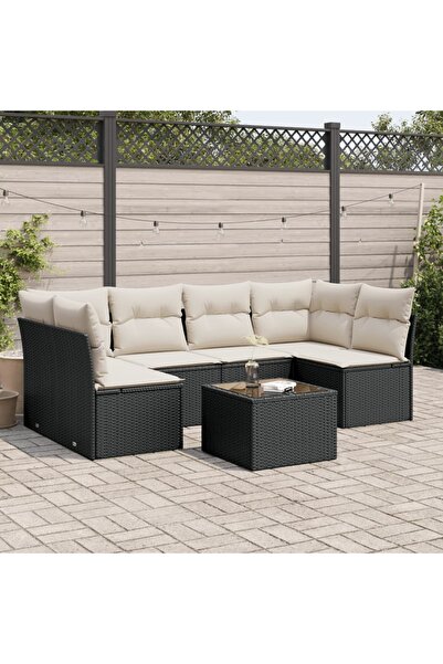 vidaxl Set canapele de gradina cu perne, 7 piese, negru, poliratan