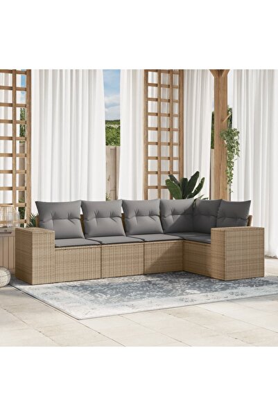 vidaxl Set canapele de gradina cu perne, 5 piese, bej, poliratan