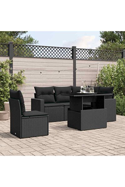 vidaxl Set mobilier de gradina cu perne, 6 piese, negru, poliratan