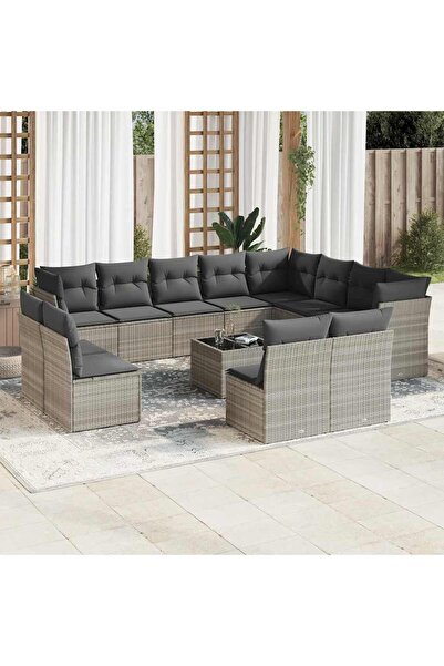 vidaxl Set canapele de gradina cu perne, 13piese gri deschis poliratan