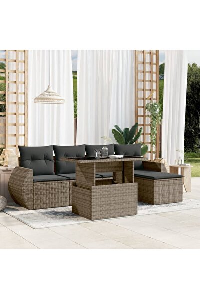 vidaxl Set mobilier gradina cu perne, 6 piese, gri, poliratan