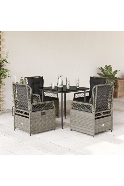 vidaxl Set mobilier de gradina cu perne, 5 piese gri deschis poliratan