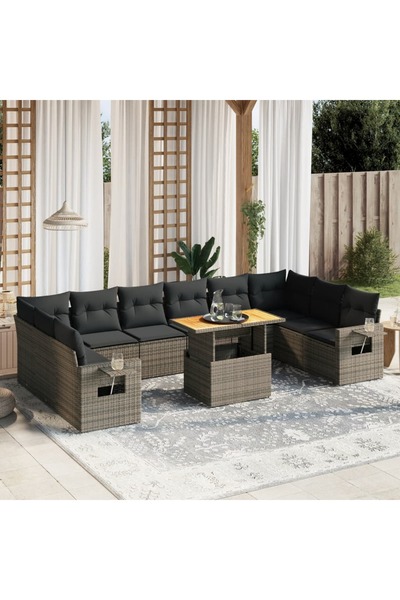 vidaxl Set canapele de gradina cu perne, 11 piese, gri, poliratan