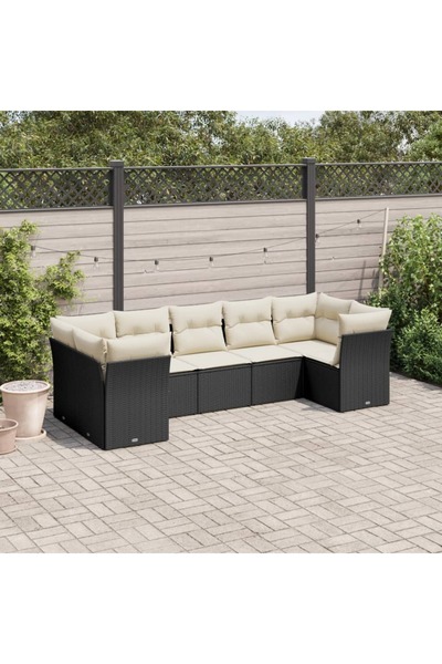 vidaxl Set canapele de gradina cu perne, 7 piese, negru, poliratan