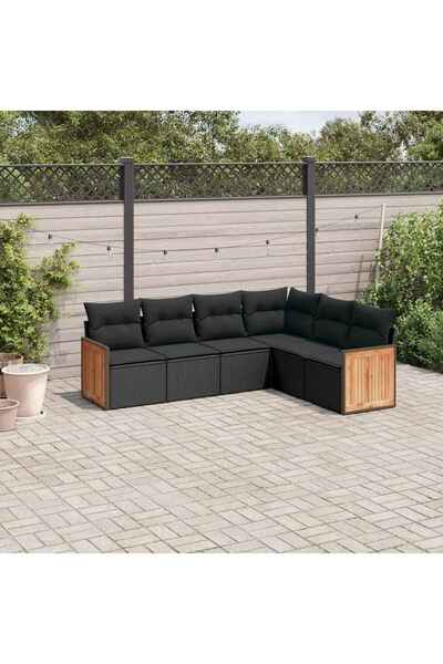 vidaxl Set mobilier de gradina cu perne, 6 piese, negru, poliratan