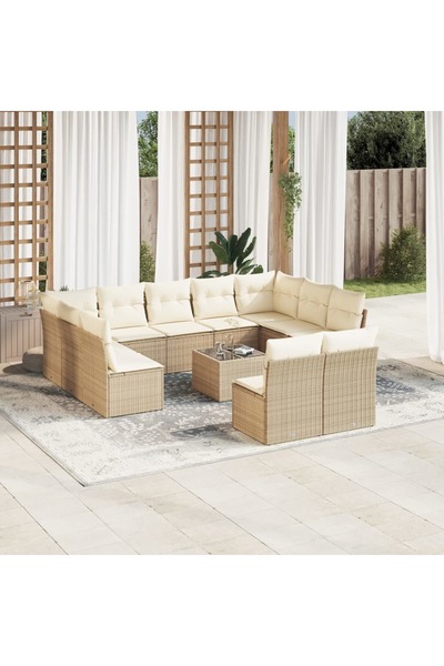 vidaxl Set canapele de gradina cu perne, 12 piese, bej, poliratan