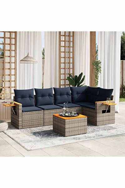 vidaxl Set canapele de gradina cu perne, 6 piese, gri, poliratan