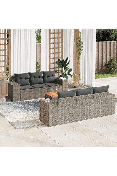vidaxl Set canapele de gradina, 7 piese, cu perne, gri, poliratan