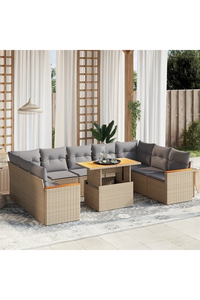 vidaxl Set canapele de gradina cu perne, 10 piese, bej, poliratan