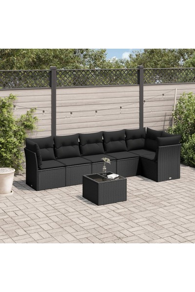 vidaxl Set canapele de gradina cu perne, 7 piese, negru, poliratan