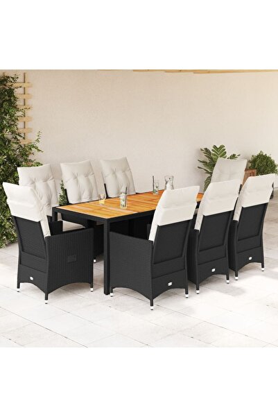 vidaxl Set mobilier de gradina cu perne, 9 piese, negru, poliratan