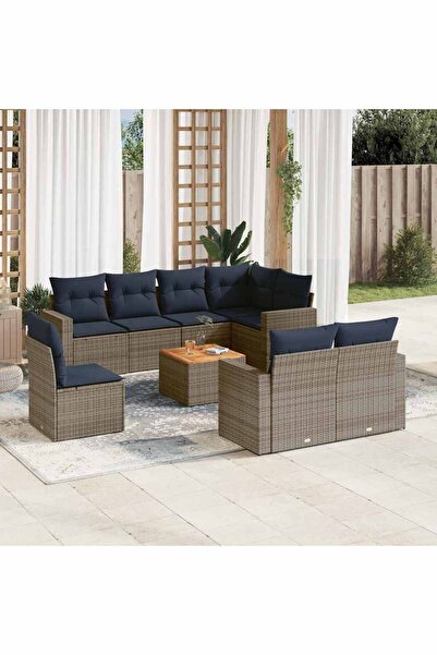 vidaxl Set canapele de gradina, 9 piese, cu perne, gri, poliratan