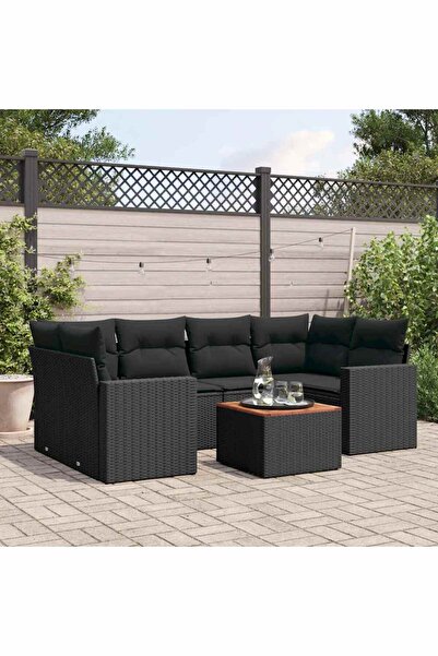 vidaxl Set canapele de gradina cu perne, 7 piese, negru, poliratan