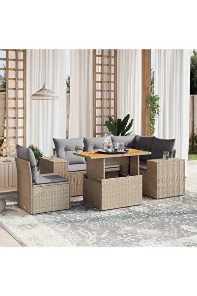 vidaxl Set canapele de gradina cu perne, 6 piese, bej, poliratan