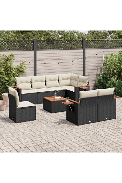 vidaxl Set mobilier de gradina cu perne, 9 piese, negru, poliratan
