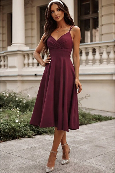 Kokosh moda فستان نسائي أنيق بطول متوسط من الكريب مع أشرطة مربوطة وياقة مزدوج...