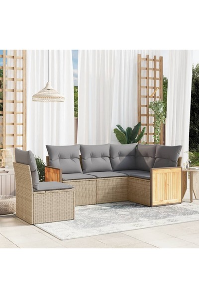 vidaxl Set canapele de gradina cu perne, 5 piese, bej, poliratan