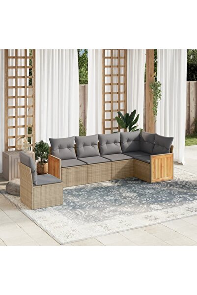 vidaxl Set canapele de gradina cu perne, 6 piese, bej, poliratan