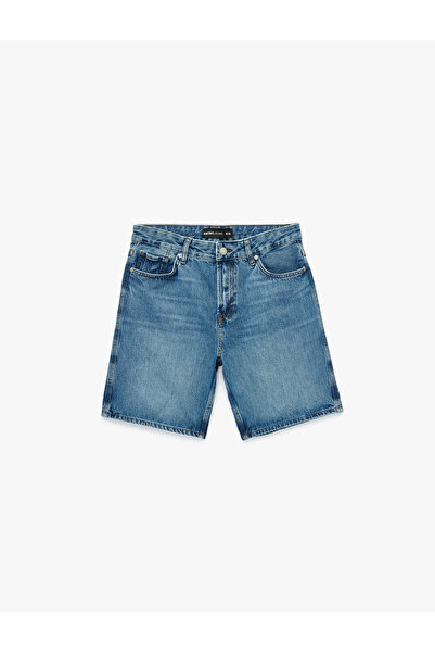 Koton Pamuklu Cepli Straight Fit Bermuda Jean Şort