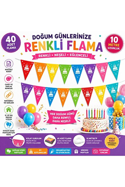 YEAP OFFICE 40 Pieces Colorful Birthday Bunting Set – 10 Meter String Party D...