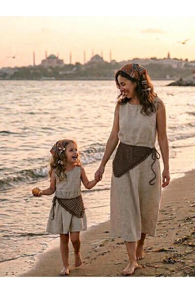 Sadem Collection Bohem Stil El Örgüsü Anne-Kız Kombini - Çok Amaçlı Kahvereng...