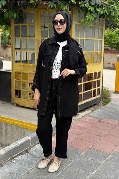 Moda Rosa 26Y6668 - SİYAH - MODAL TUNİK YELEK VE PANTOLON TAKIM