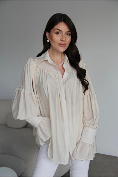 Paraf style Premium Textured Oversize Shirt with Drawstring and Sleeve Detailing