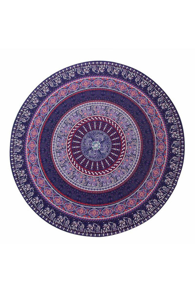 VeeShop Cearceaf de plaja rotund cu imprimeu etnic indian cu elefanti si pauni