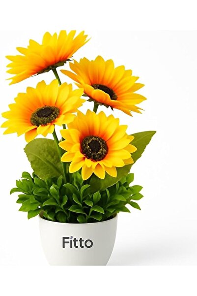fitto Artificial Sunflower Set in Pot with Green Plants from