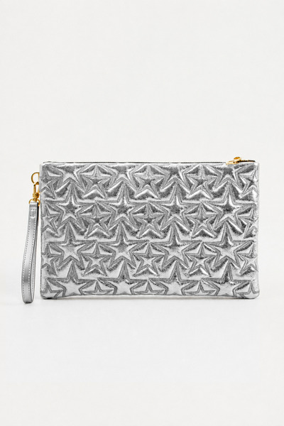 Reddington Geantă clutch și portofoliu strălucitor, cu model stea, pentru femei, cu curea detașabilă pentru încheietura mâinii