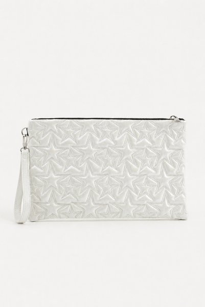Reddington Geantă clutch și portofoliu strălucitor, cu model stea, pentru femei, cu curea detașabilă pentru încheietura mâinii