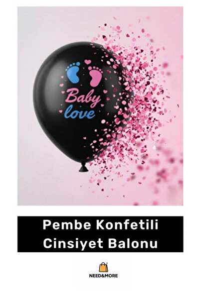 NEED&MORE #Baby Love Baskılı Cinsiyet Balonu – Konfetili Siyah Opak Sürpriz C...