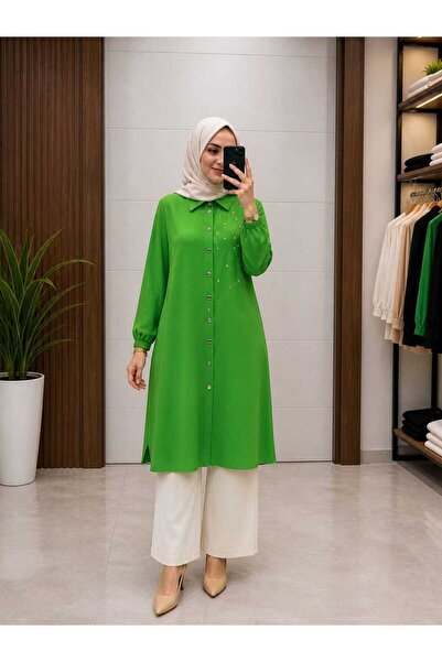 MODA ALMİRA 4060 K70 YEŞİL JAZ AYROBİN CEPLİ TUNİK