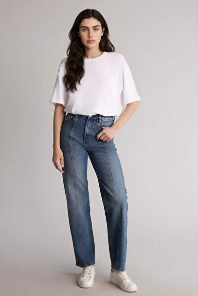 DeFacto 90S Wide Leg High Waist Straight Leg Long Jean Snow Washed Trousers G...