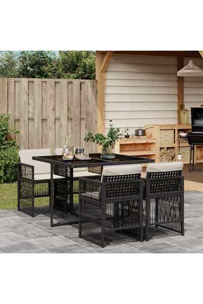 vidaxl Set mobilier de gradina cu perne, 5 piese, negru, poliratan