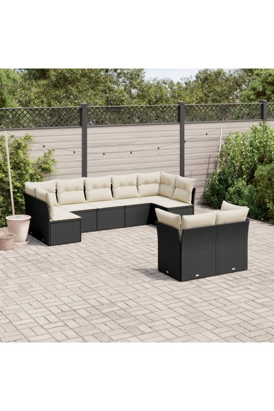 vidaxl Set mobilier de gradina cu perne, 9 piese, negru, poliratan