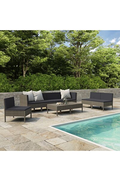 vidaxl Set mobilier de gradina cu perne, 9 piese, gri, poliratan
