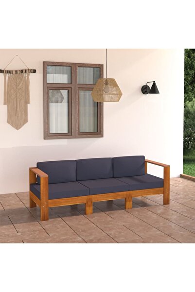 vidaxl Canapea de gradina cu perne gri a®nchis, 3 locuri, lemn acacia