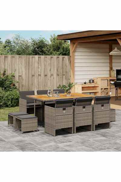 vidaxl Set mobilier de gradina cu perne, 11 piese, gri, poliratan
